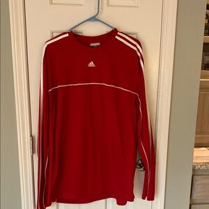 Adidas Red Long Sleeve Top with White Stripes